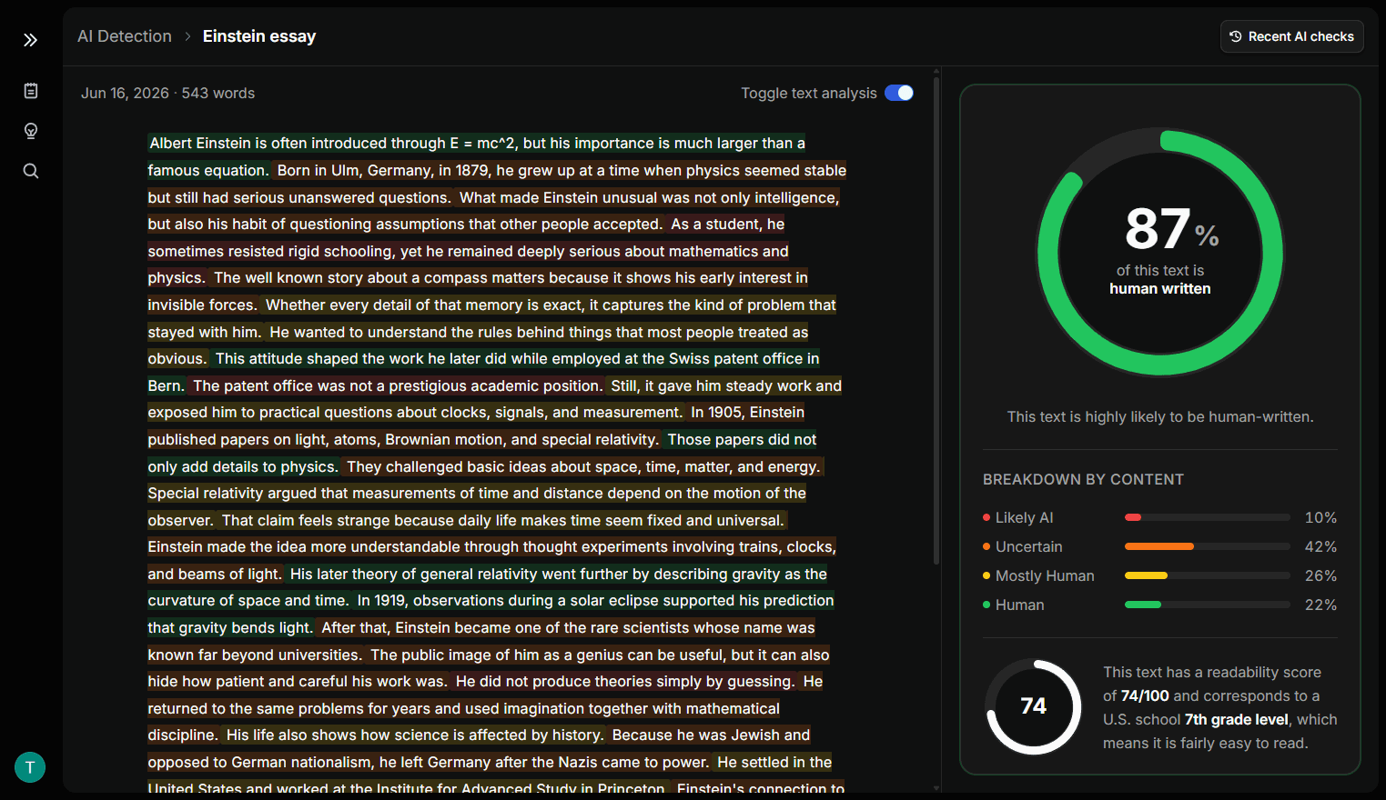 Review writing with AI Detection signals